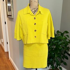 Anthropologie Flat White Chartreuse Skirt Set 🖤 EUC Size Medium